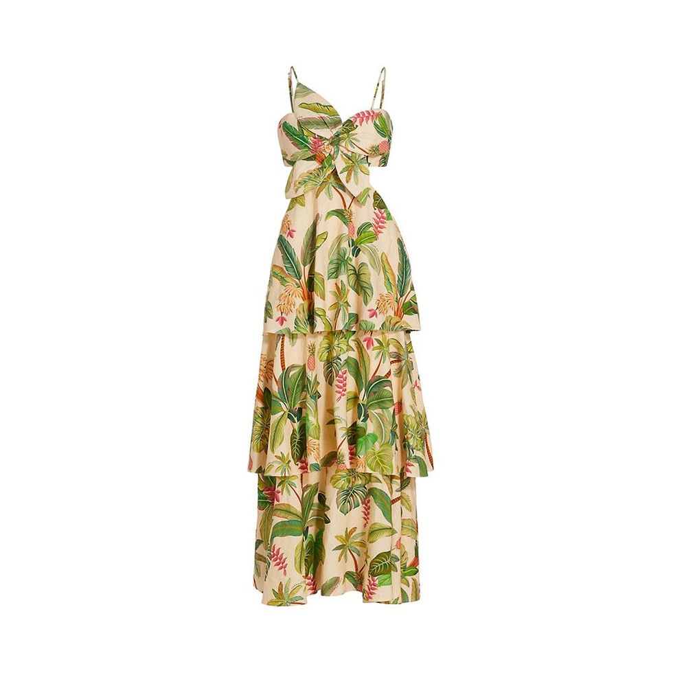 Fruit Forest Open-Back Floral-Print Linen-Blend Maxi Dress