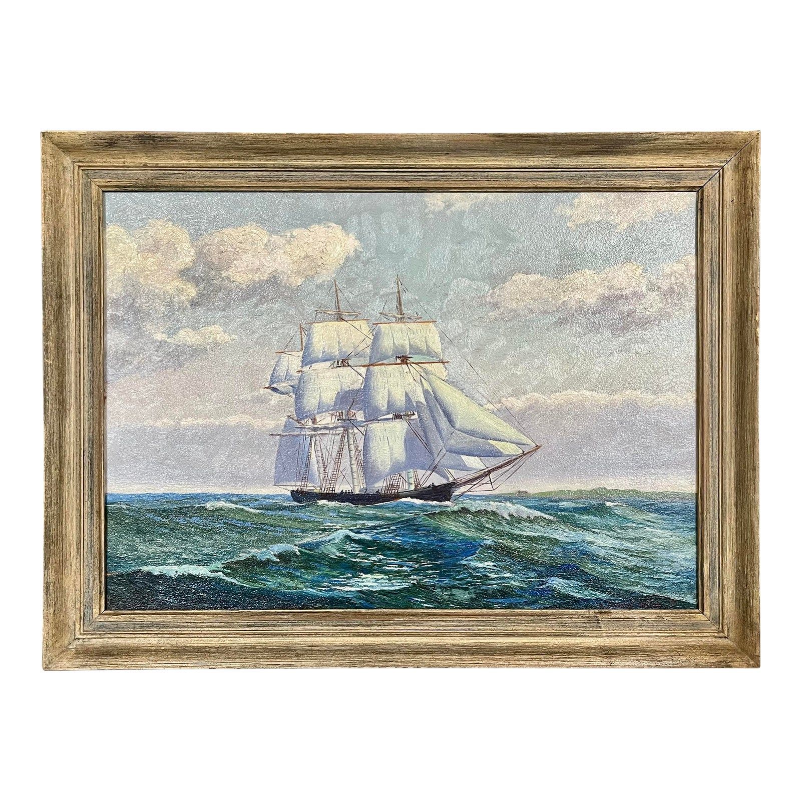 These Are The 5 Biggest Antique And Vintage Art Trends For 2024   1691528302 Vintage Original American Oil Painting Portrait Of A Schooner Or Sailing Ship By Stanley Hoxie 1937 5218 