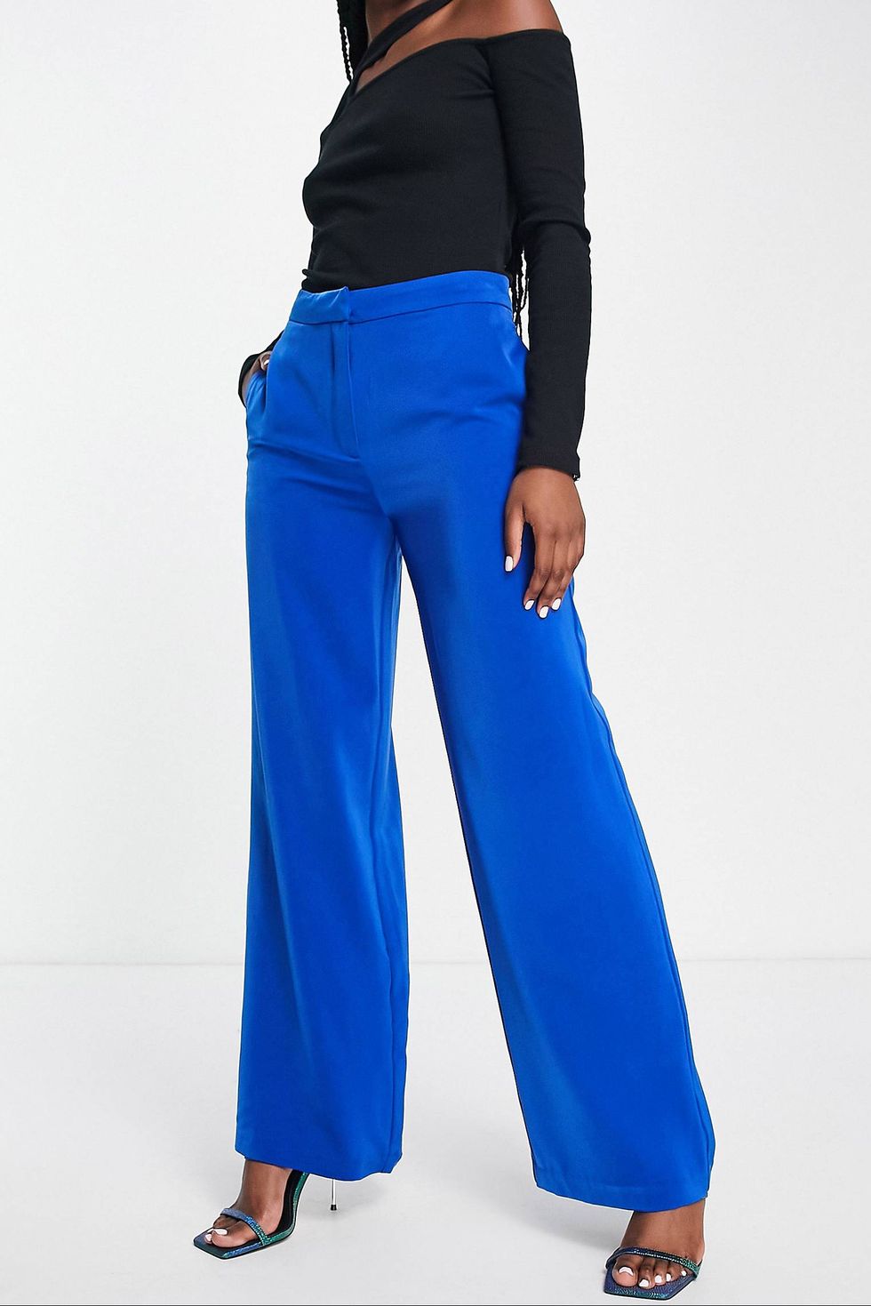 Bright Blue High-Waisted Wide-Leg Tailored Pants