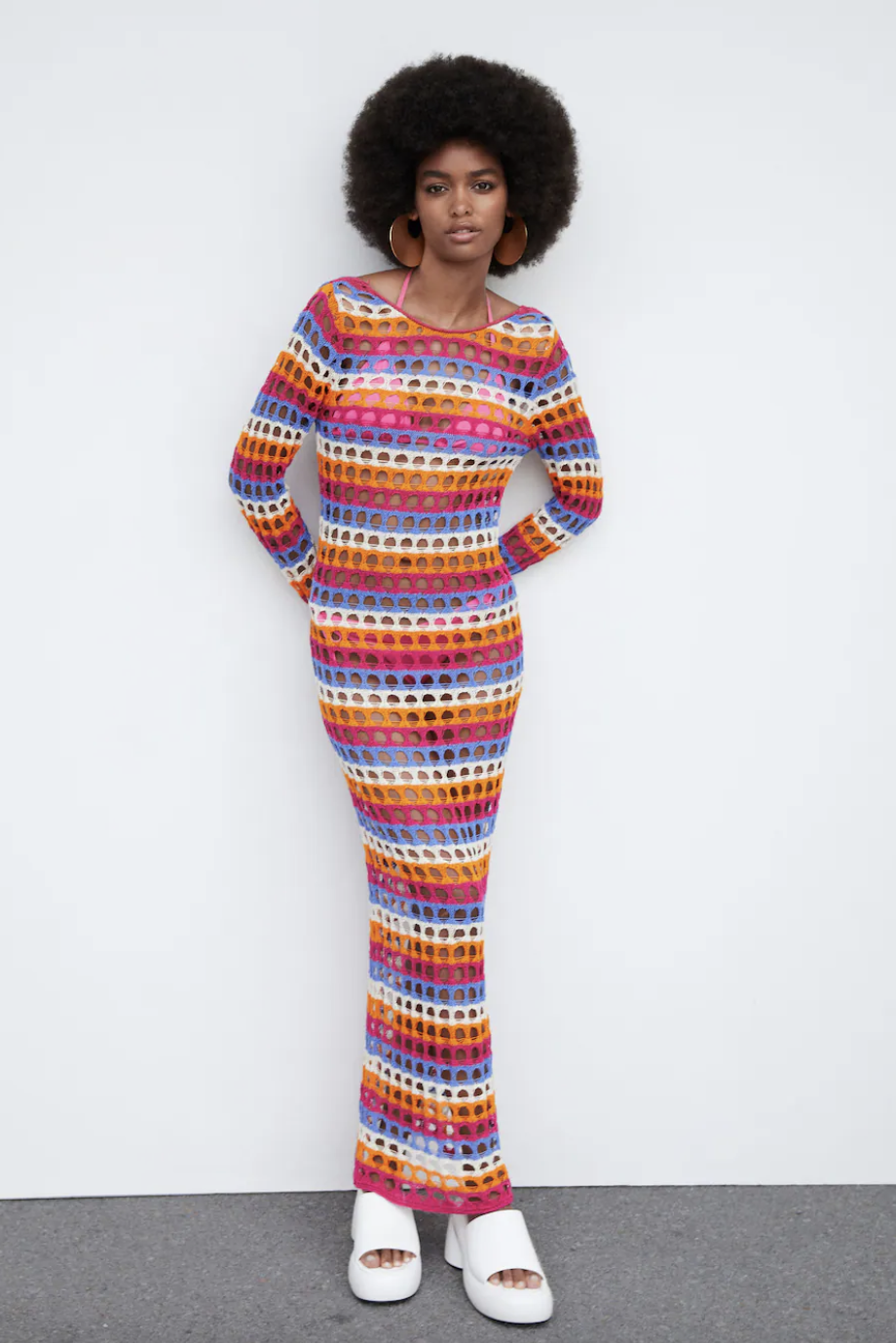 Multi-coloured crochet dress