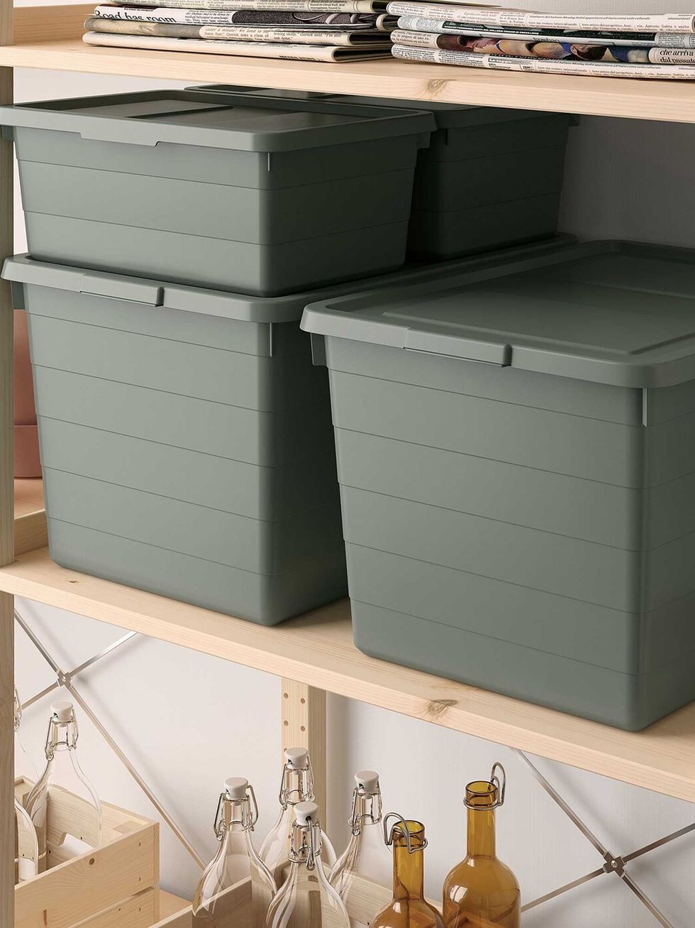 SOCKERBIT Storage box with lid, grey-green