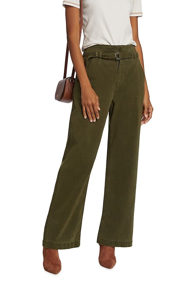 Belted Twill Wide-Leg Pants Military Green