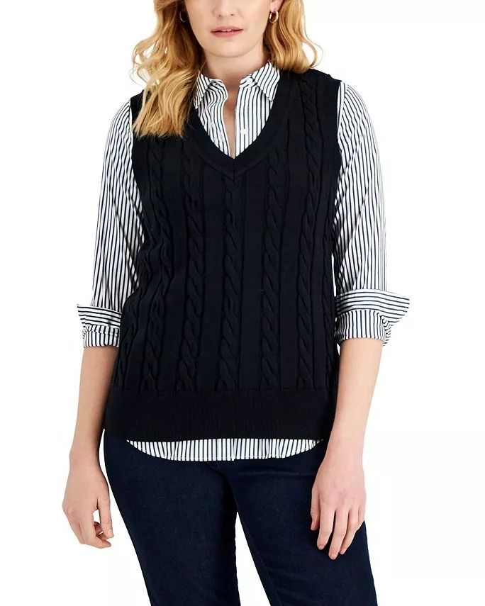 Sweater Vest for Women V Neck Cable Knit Tank Argyle Sleeveless Sweater  Trendy Casual Ribbed Preppy Jumper Tops