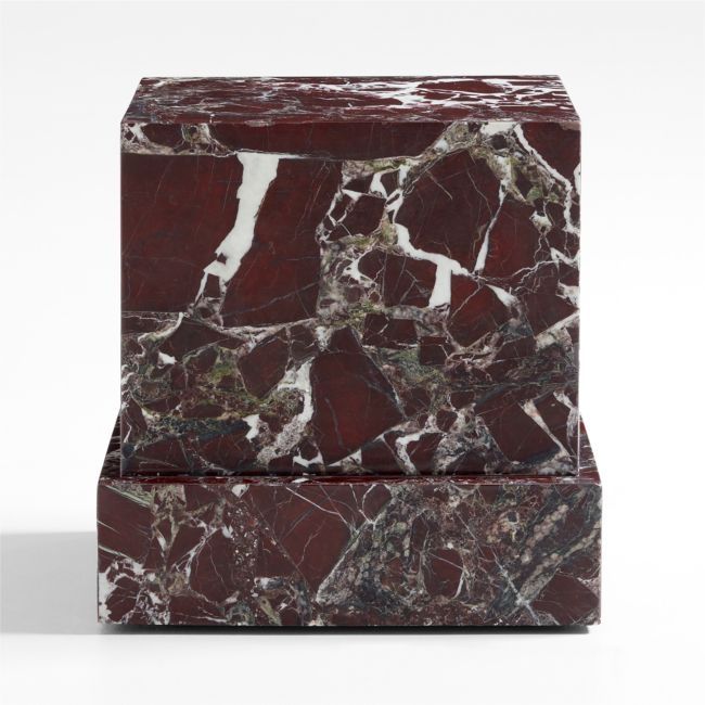 La Sienna Piccolo Dark Red Marble Pedestal Side Table