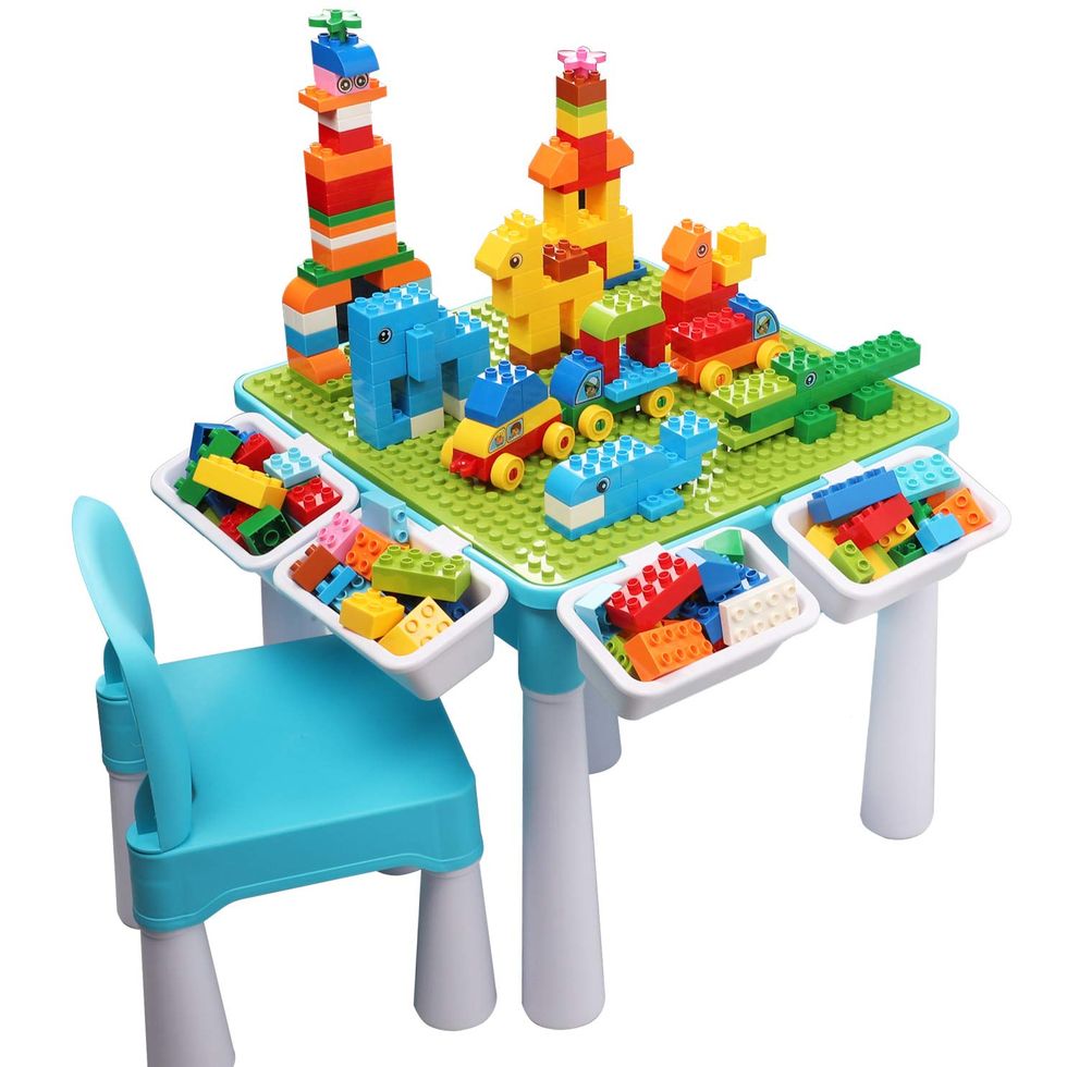 Lego Table extra large with storage and 2 belonging banks - KinderSpell ®