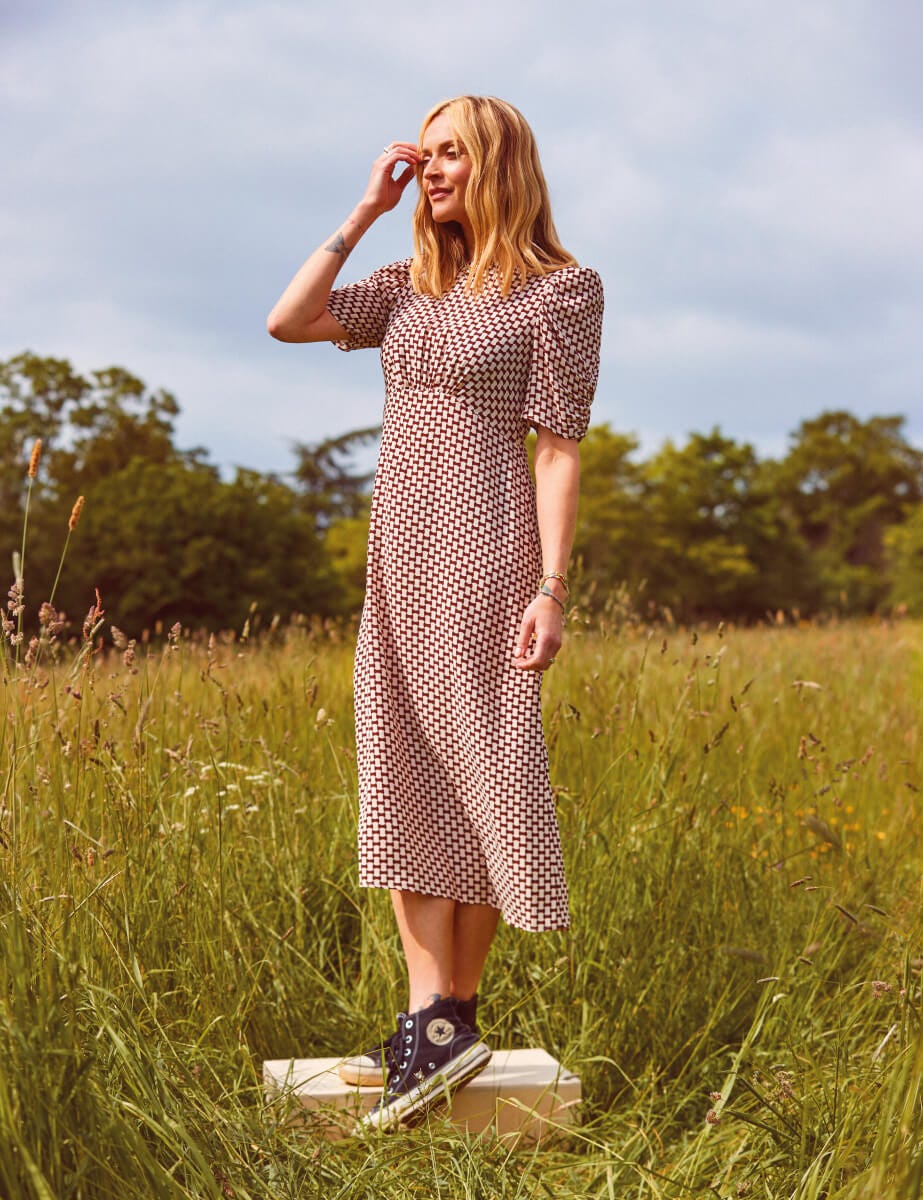 Fearne Cotton Brown Geo Print Evie Midi Tea Dress, £55