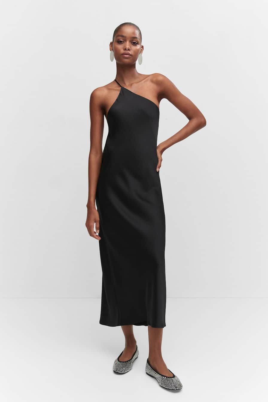 Vintage Silk Dress Off the Shoulder Dress Printed Midi Dress Black Dress