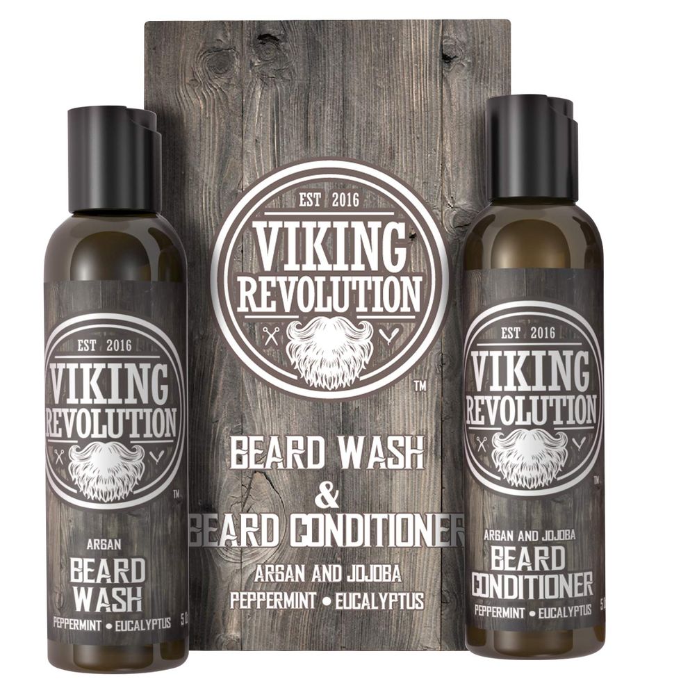 Viking Revolution Tea Tree Oil Beard Wash and Beard Conditioner For Men -  Natural Beard Softener Set with Argan Oil, Vitamin E a