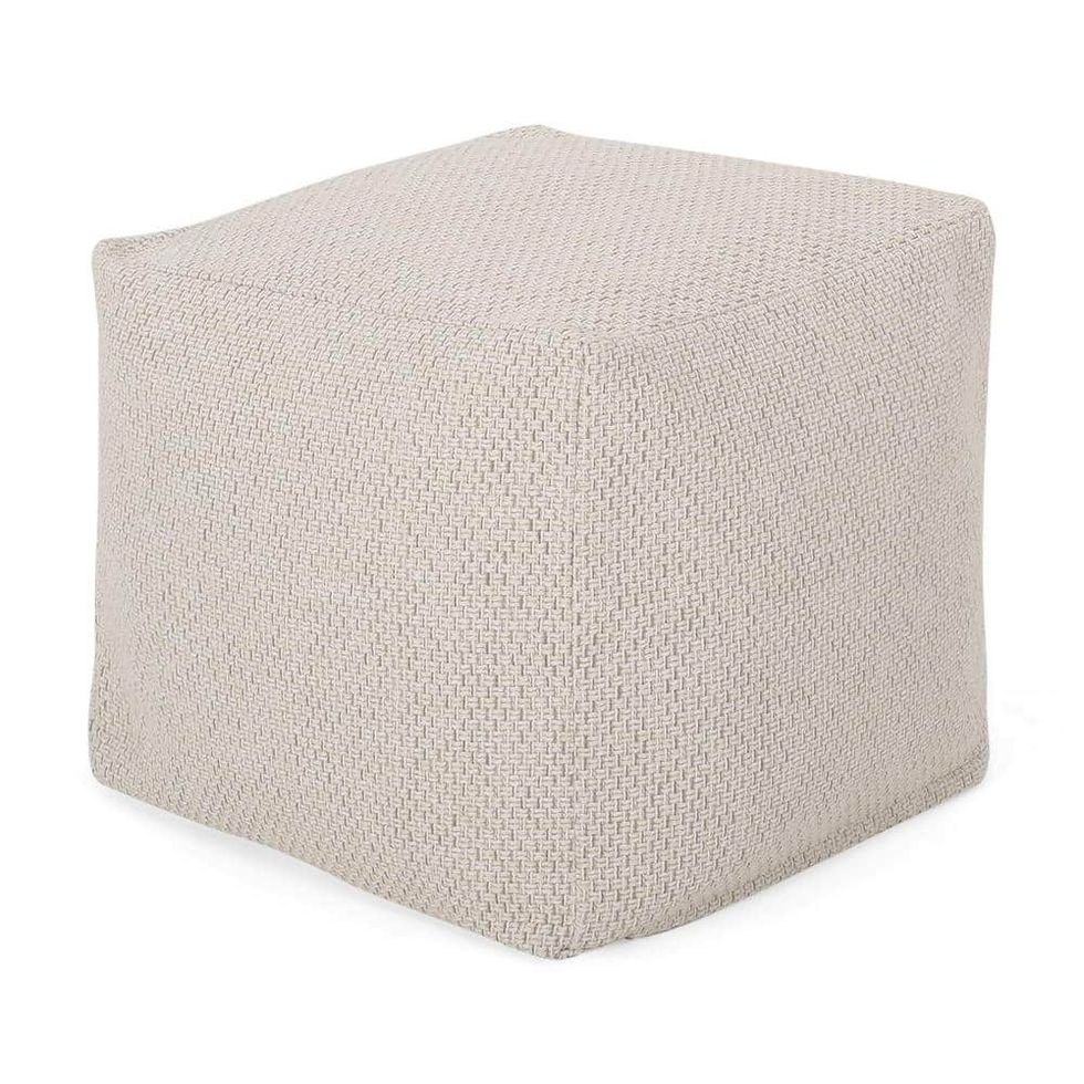 Camrose Ivory Pattern Fabric Cube Pouf