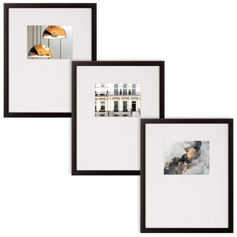 Instapoints Gallery Wall Set with Offset Mat and Hanging Template Black Picture Frame (Set of 3)
