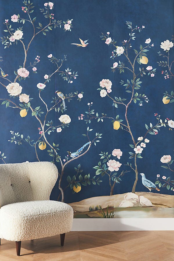 Blossom Chinoiserie Mural By Anthropologie in Blue