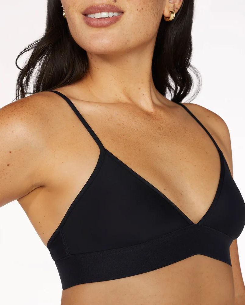 Black Padded Sports Bra Triangle Bralette for Wome Ribbed Cross