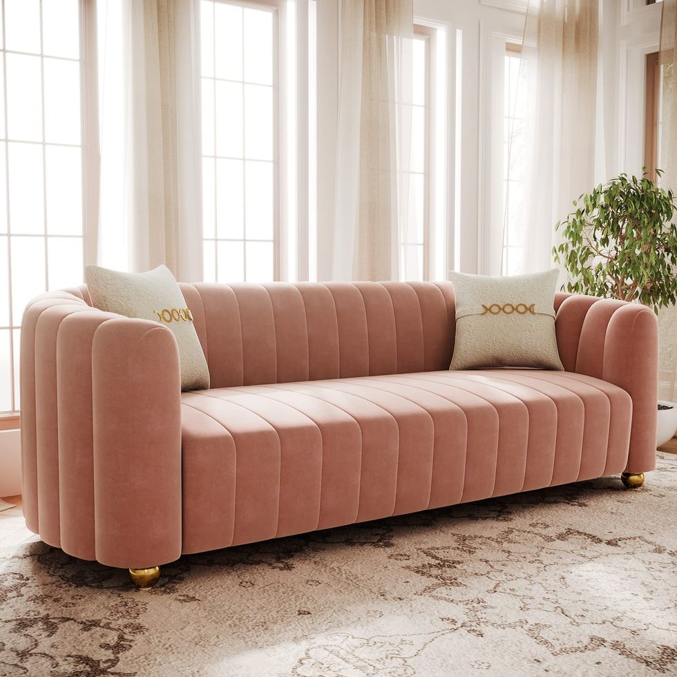 83.46" Pink Velvet Couch