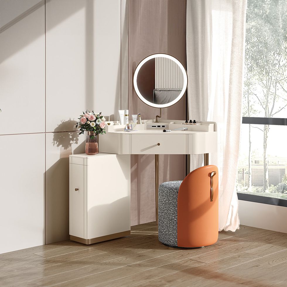 Modern Dressing Table Corner Vanity Table with Drawer Mirror Makeup Desk  Bedroom