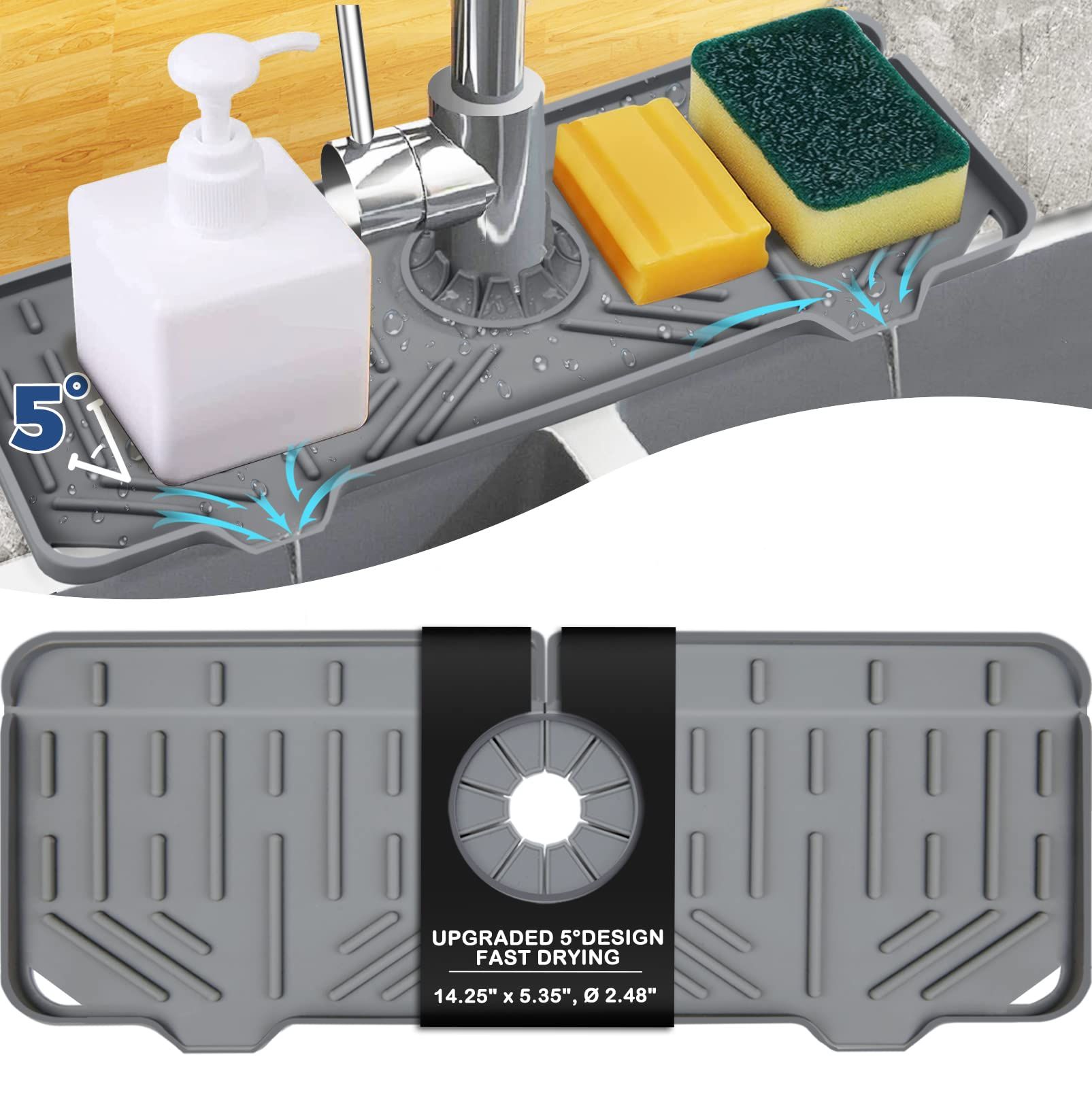 Ternal Sinkmat for Kitchen Faucet, Silicone, Grey, Splash Guard & Drip  Catcher For Around Faucet Handle