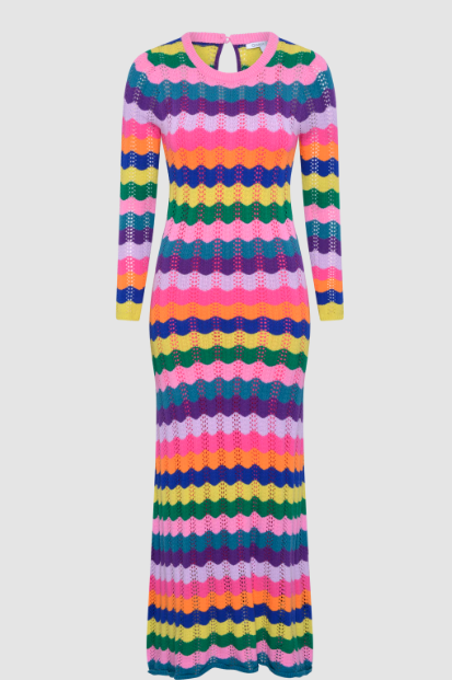 Bunty Blue Stripe Crochet Knit Dress