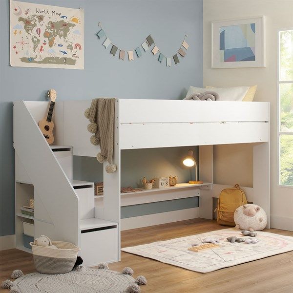 Olivia kids bed with shelves and storage stairs
