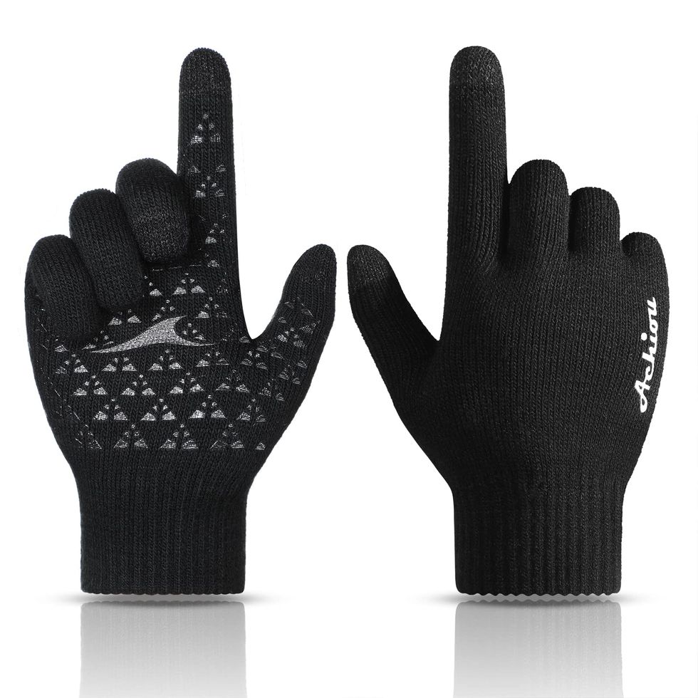 Winter Gloves For Men Women, Cold Weather Warm Touchscreen Glove Unisex -  Non - slip Grip - Elastic Cuff - Knit Stretchy Black Grey Medium