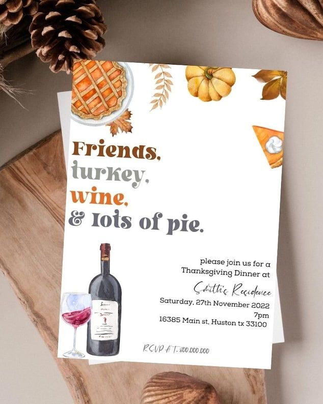 'Friends, Turkey, Wine' Invitation 