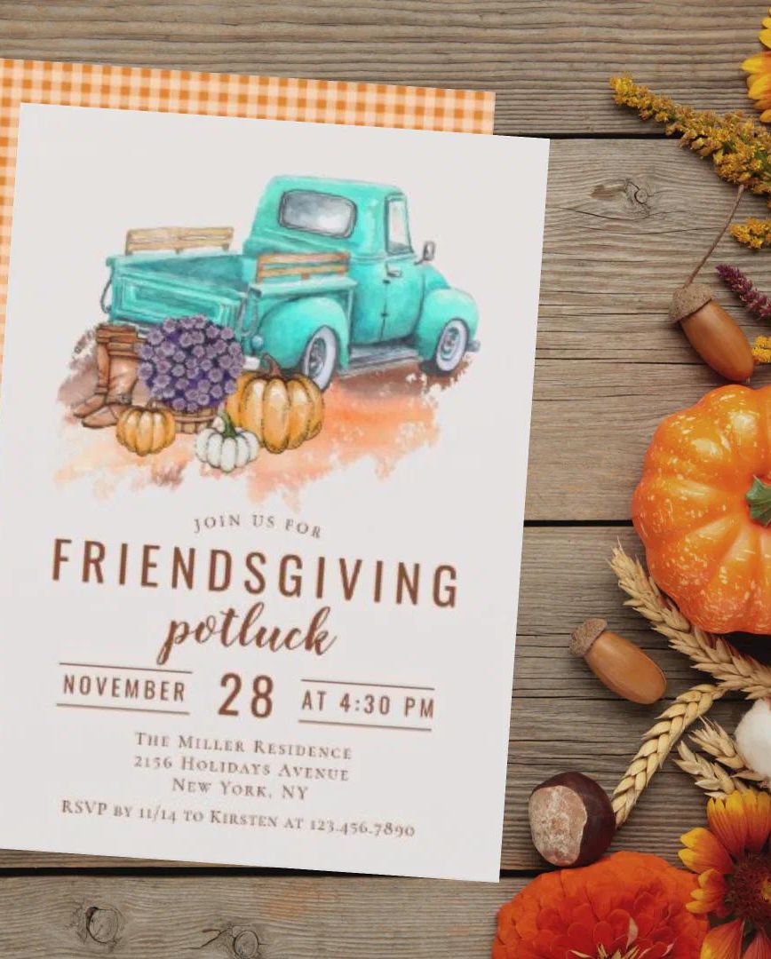 Friendsgiving Dinner Potluck Rustic Farm Truck Invitation