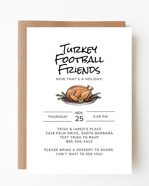'Turkey, Football, Friends' Friendsgiving Invitation