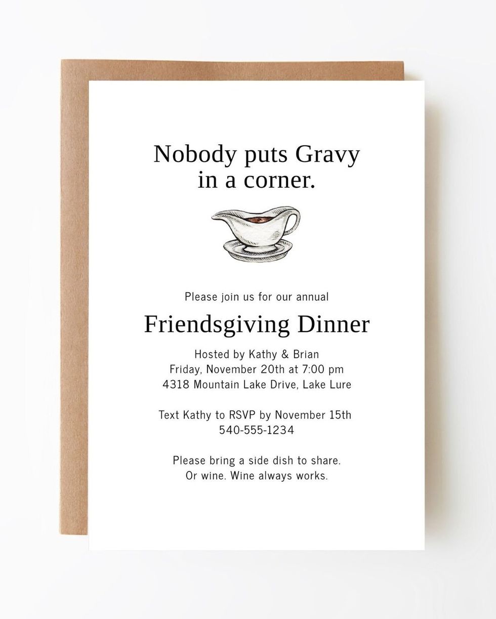 'Nobody Puts Gravy in a Corner' Friendsgiving Invitation