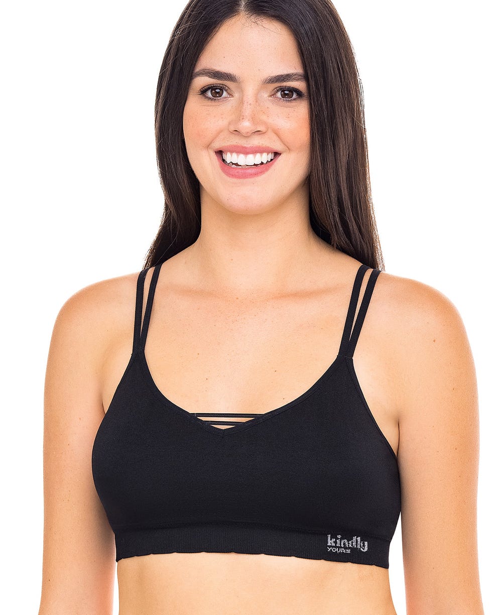  Womens Seamless Plunge Bra Deep V-Neck Wireless Comfort Bra  Unlined Triangle Sporty Bras Ultra Light Soft Stretch Bralettes For Ladies  Black