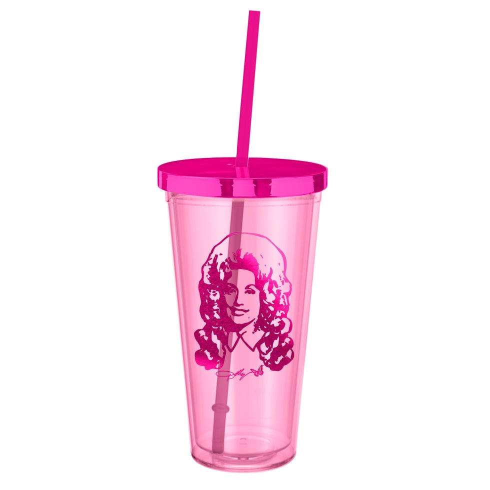 Dolly Parton Pink Plastic Tumbler with Straw