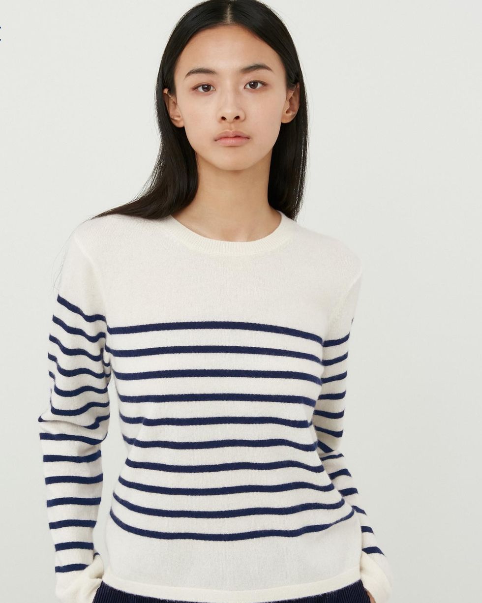 Cashmere Striped Crew Neck Long-Sleeve Sweater