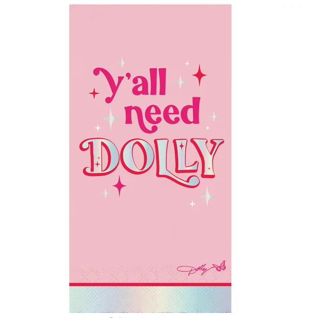 Roze en zilveren folie Ya'll Need Dolly gastendoekjes, 16 Ct