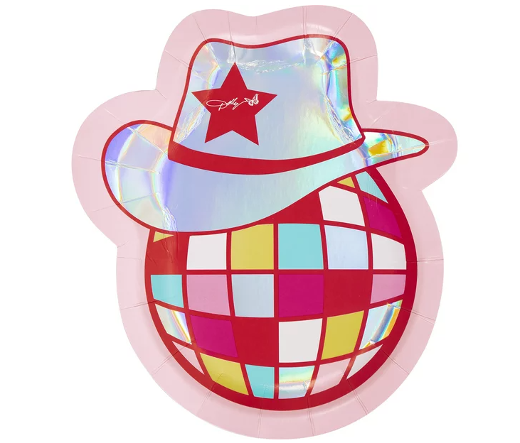 Multi-Color Cowboy Hat Disco Ball Paper Plates, 8 Ct