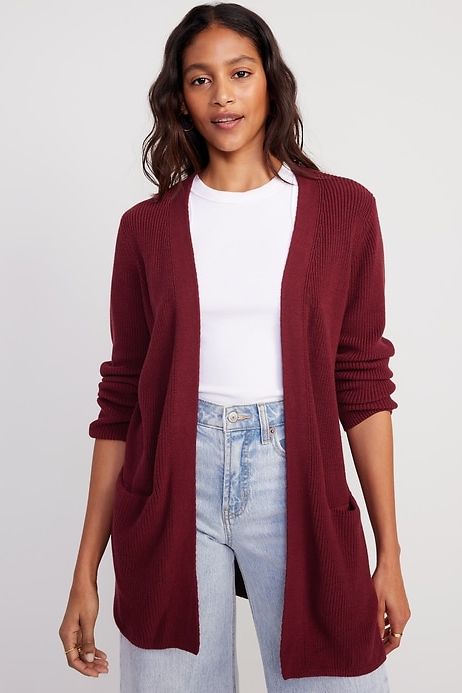 Textured Long-Line Open-Front Sweater