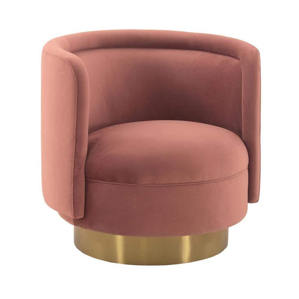 Armen Living, Peony Blush Accent Chair with Brushed Gold Legs