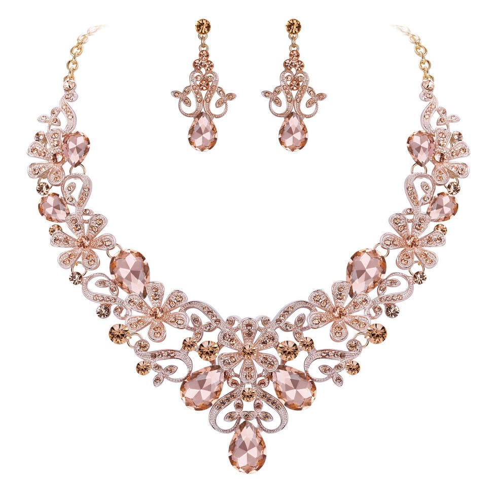 Crystal Flower Teardrop Necklace 