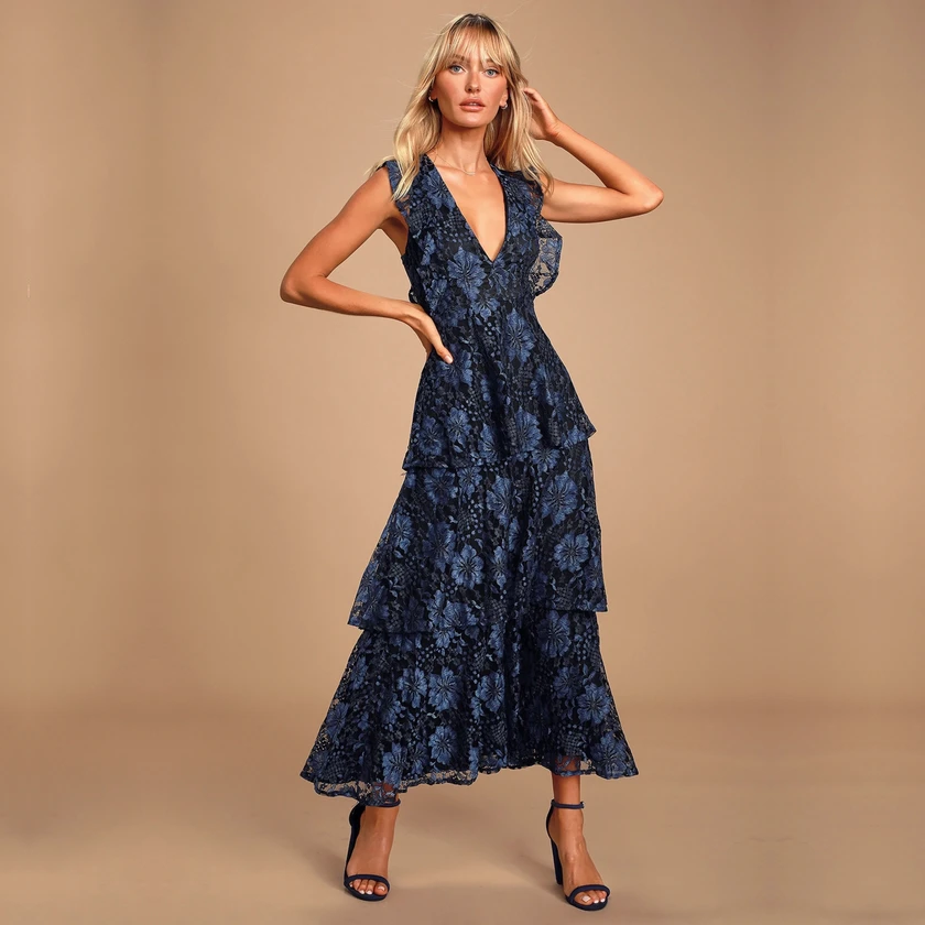 Wedding Guest Dress With V Neck In Blue | Bergamo | SilkFred US
