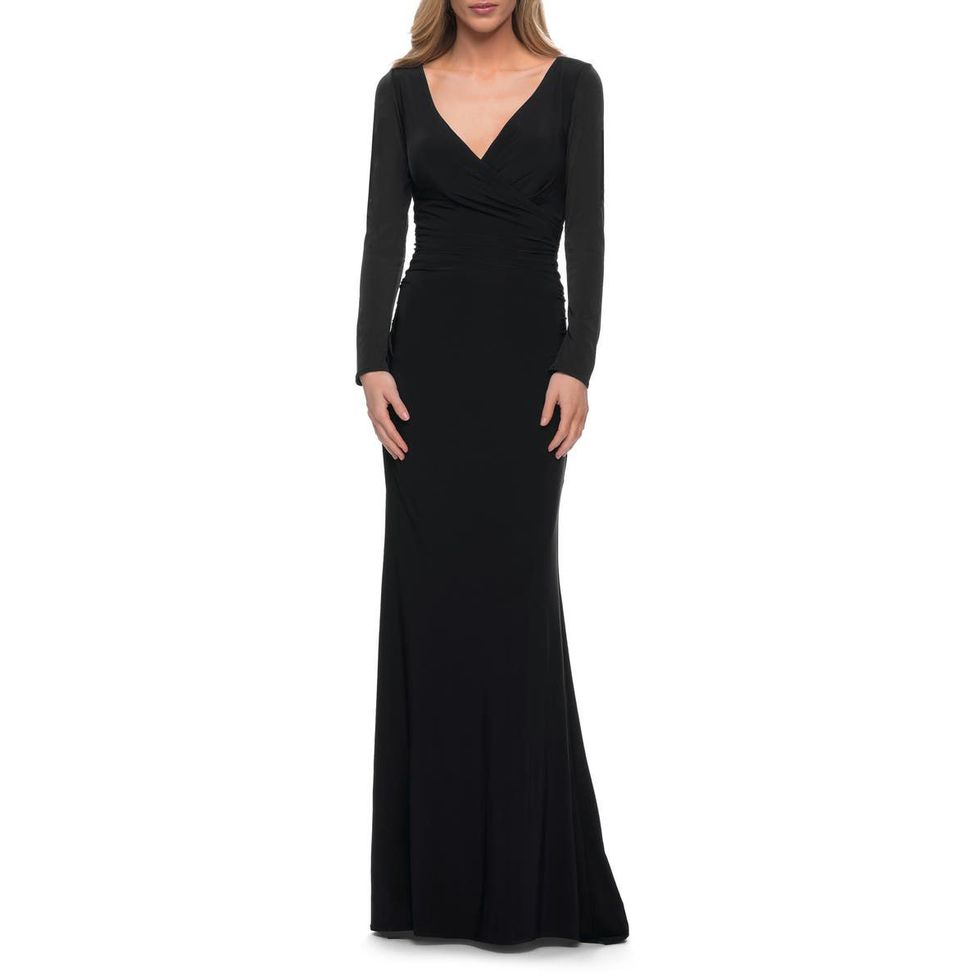 Long Sleeve Ruched Jersey Gown