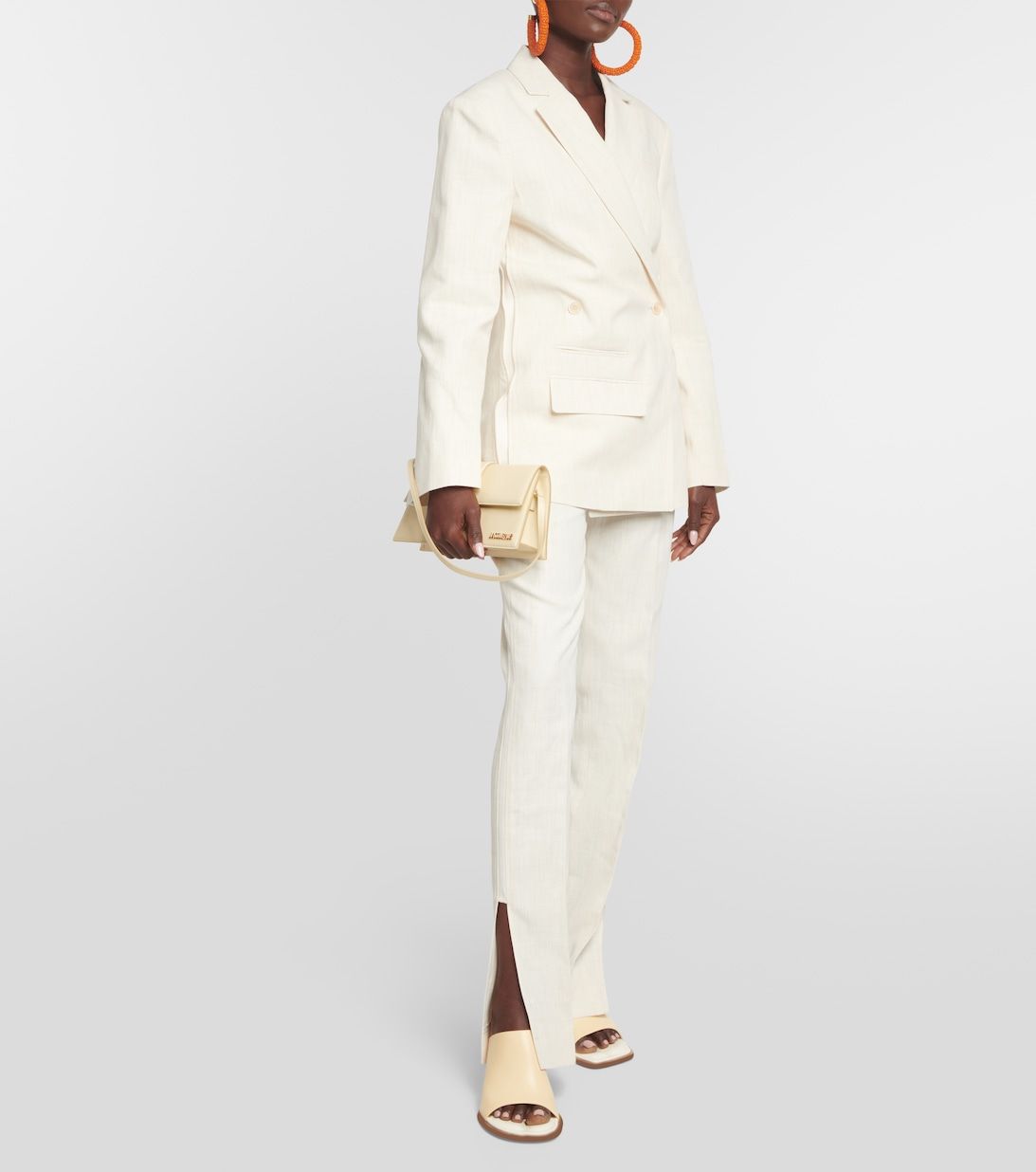 beige satin georgette straight trouser suit 10707