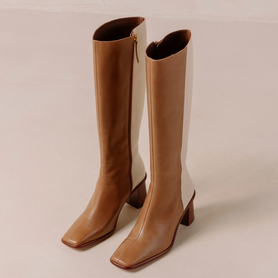 East Cream and Brown Leather Boots