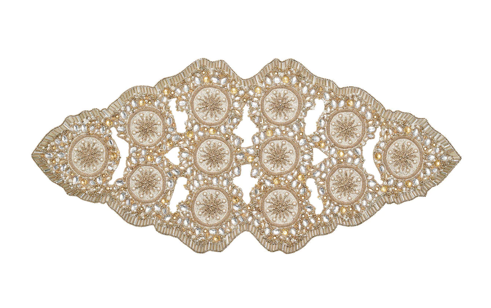 Ornate Table Runner in Champagne and Crystal