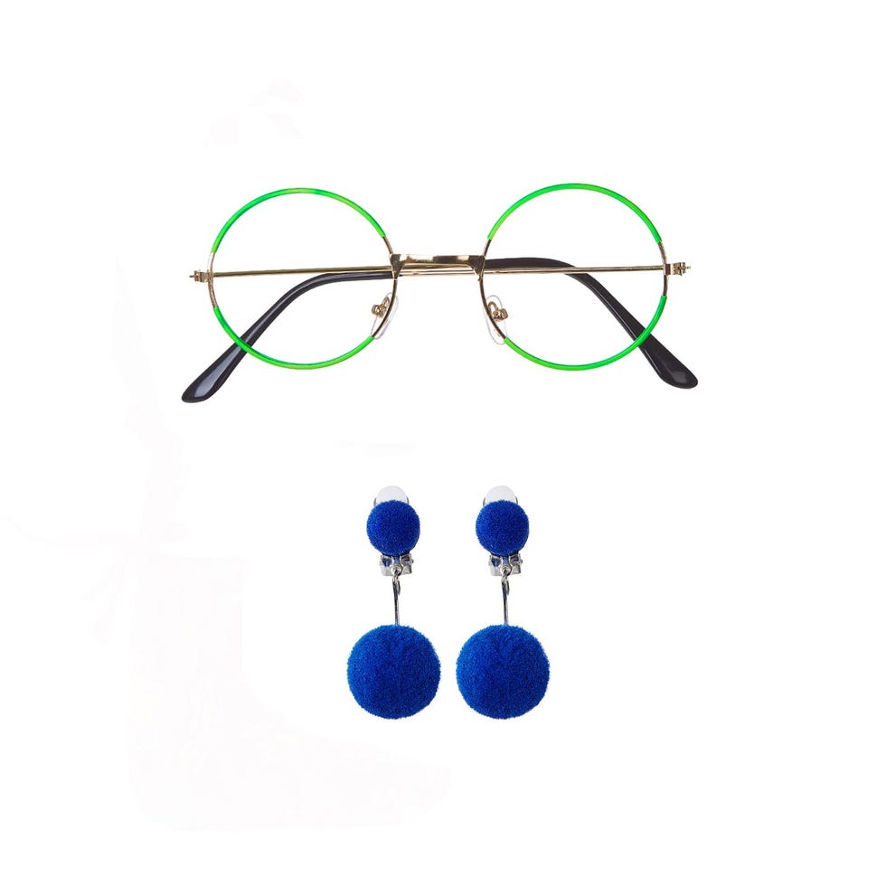 Green Glasses with Blue Clip-on Earrings