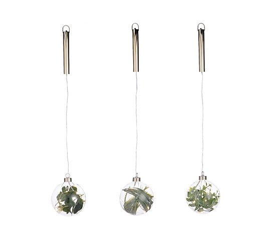 Sara Davies Set of 3 10 cm Pre-Lit Foliage Glass Baubles