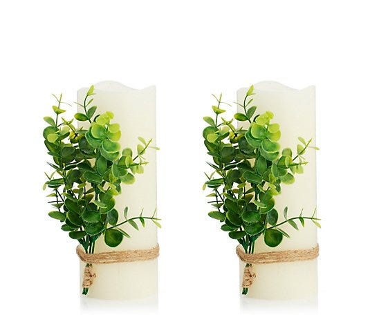 Sara Davies Set of 2 Faux Greenery LED Candles