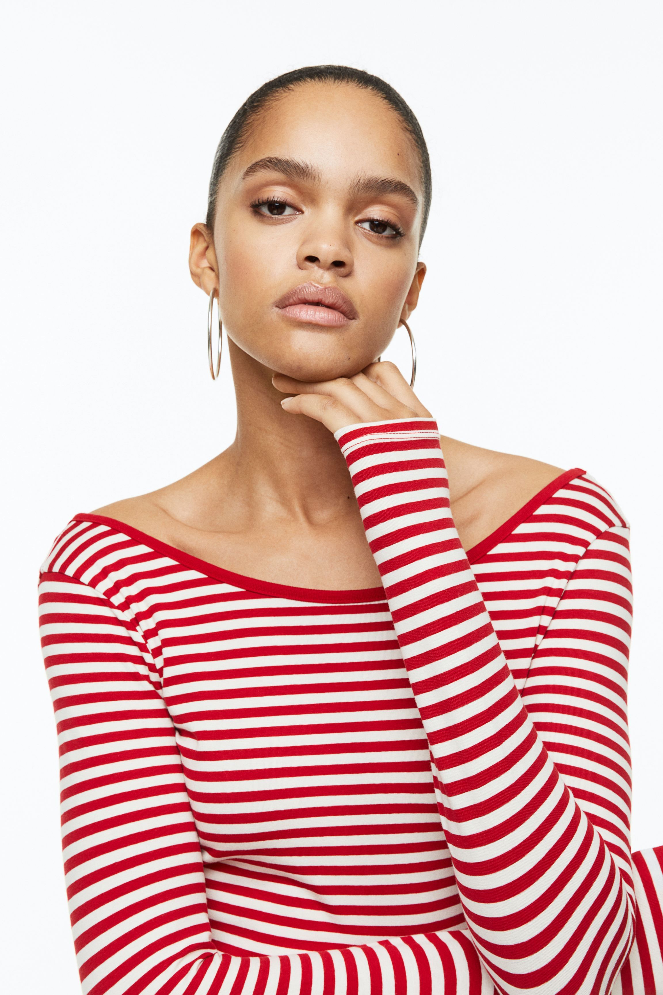 H&m striped top long sleeve sale