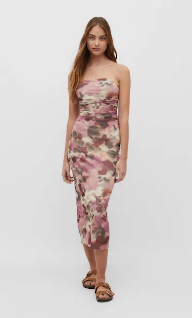 Vestido tul flores stradivarius hot sale