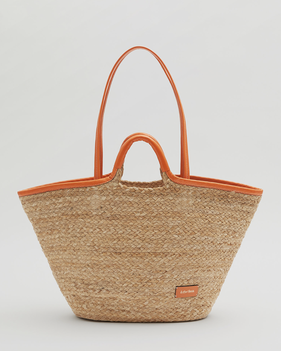 Leather Trimmed Straw Tote