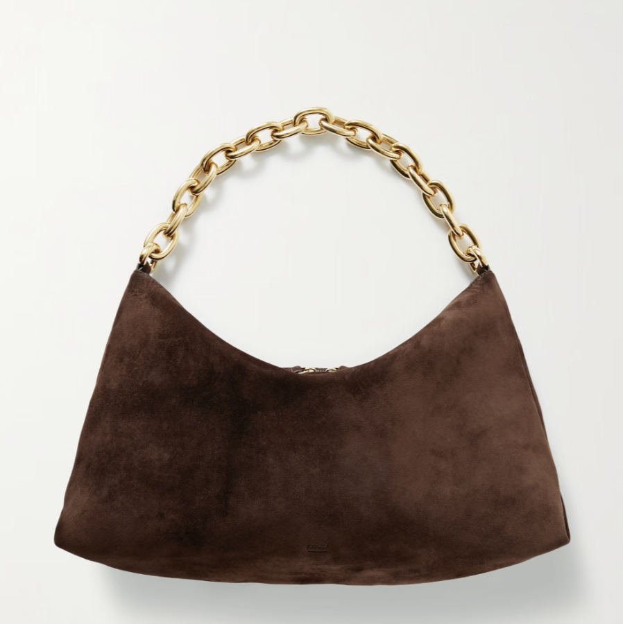 Clara Chain-Embellished Suede Shoulder Bag