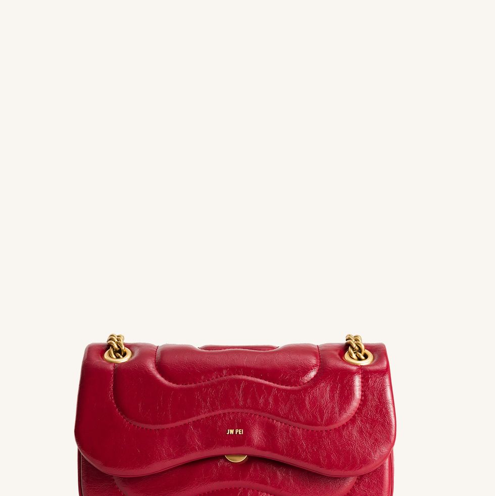 Red Leather-Look Quilted Chain Strap Shoulder Bag