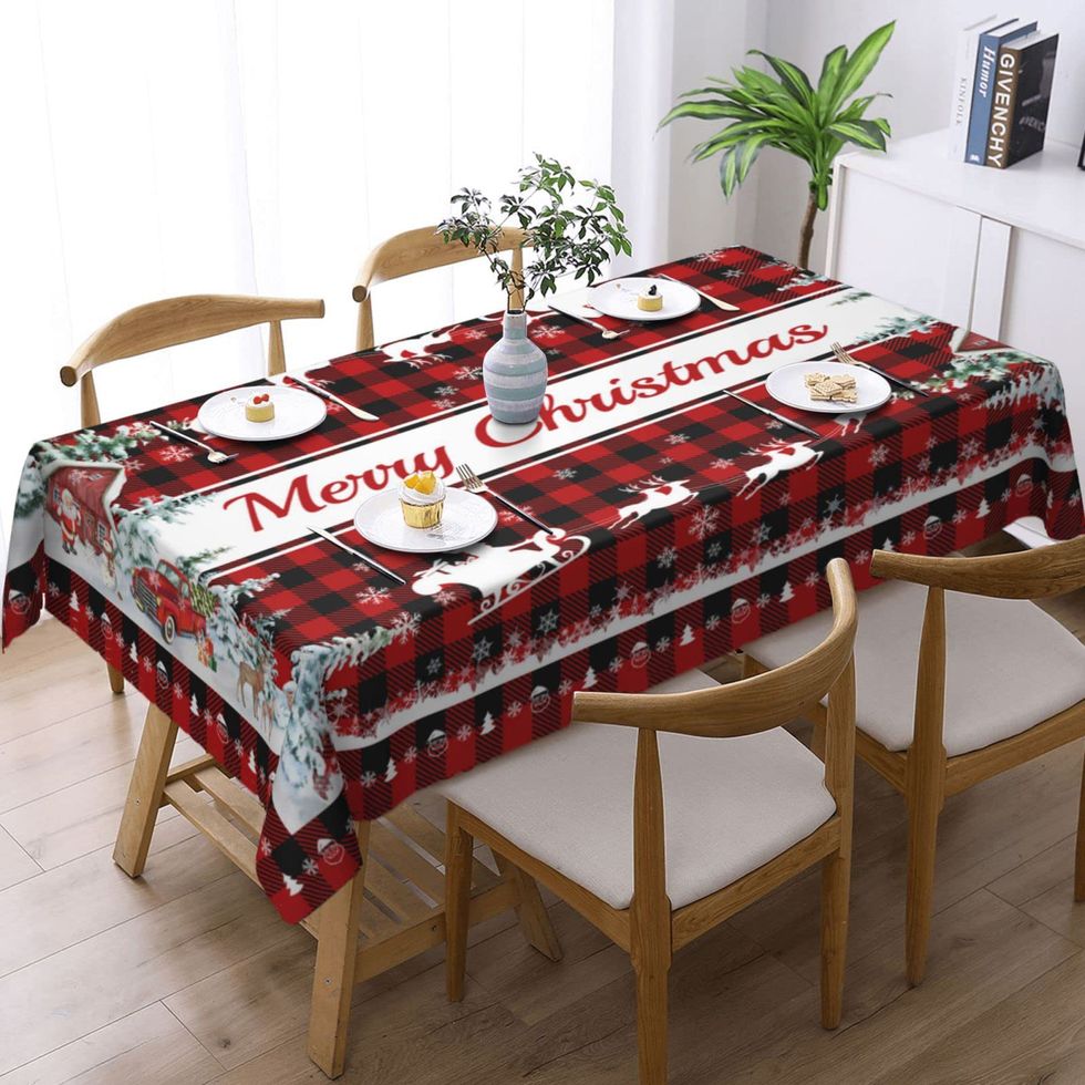 Farmhouse Red Plaid Christmas Tablecloth