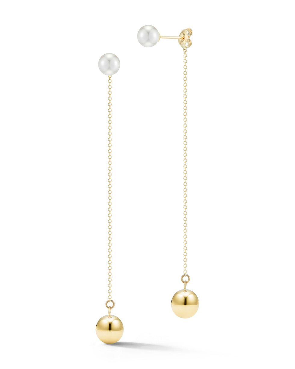 14kt Gold & Pearl Ball Drop Earrings