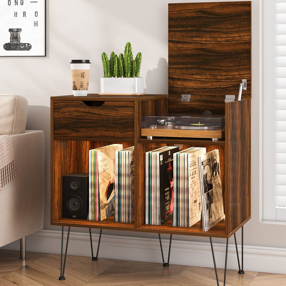 LED Record Player Stand and Storage: Furniture